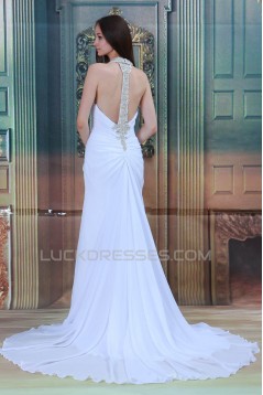 Halter Sleeveless Chiffon Satin Sheath/Column Beaded Wedding Dresses 2031221