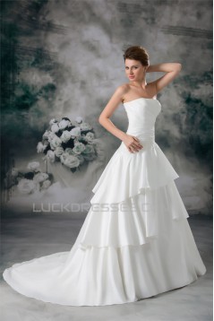 Hot Sale Sleeveless A-Line Strapless Satin New Arrival Wedding Dresses 2031222