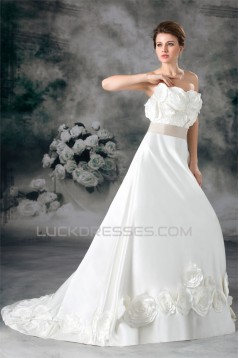 Hot Sale Strapless Satin Sleeveless A-Line New Arrival Wedding Dresses 2031224