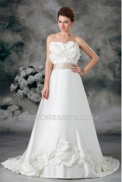 Hot Sale Strapless Satin Sleeveless A-Line New Arrival Wedding Dresses 2031224