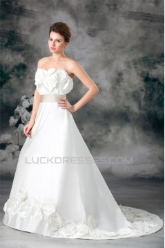 Hot Sale Strapless Satin Sleeveless A-Line New Arrival Wedding Dresses 2031224