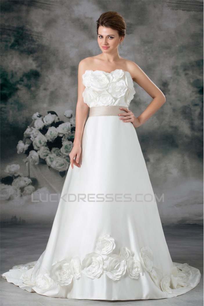 Hot Sale Strapless Satin Sleeveless A-Line New Arrival Wedding Dresses 2031224