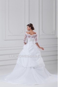 Lace Taffeta A-Line Portrait Half Elbow Sleeve Wedding Dresses with Jackets 2031226