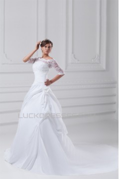 Lace Taffeta A-Line Portrait Half Elbow Sleeve Wedding Dresses with Jackets 2031226
