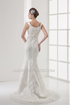 Elegant Scoop Mermaid/Trumpet Satin Lace Sleeveless Wedding Dresses 2030123