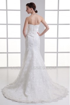Mermaid/Trumpet Sleeveless Satin Lace Soft Sweetheart Wedding Dresses 2031236