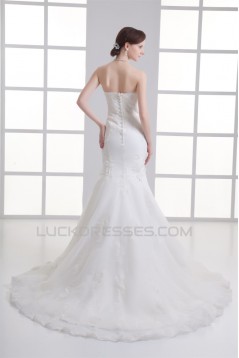 Mermaid/Trumpet Sleeveless Strapless Satin Fine Netting Wedding Dresses 2031238