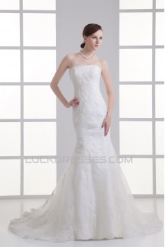 Mermaid/Trumpet Sleeveless Strapless Satin Fine Netting Wedding Dresses 2031238