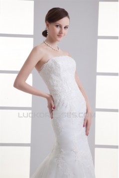 Mermaid/Trumpet Sleeveless Strapless Satin Fine Netting Wedding Dresses 2031238