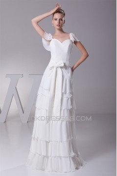 Elegant Sheath/Column Chiffon Cap Sleeve Wedding Dresses 2030124