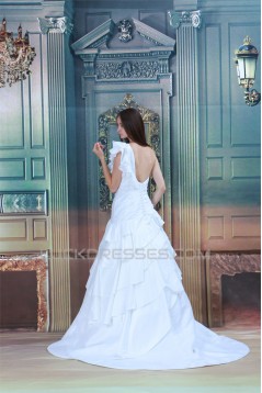 New Arrival A-Line Sleeveless Satin Taffeta One-Shoulder Wedding Dresses 2031242