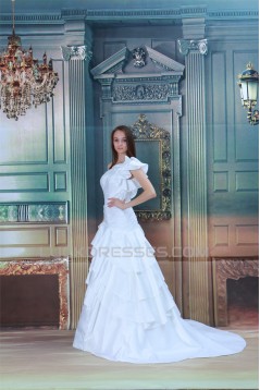 New Arrival A-Line Sleeveless Satin Taffeta One-Shoulder Wedding Dresses 2031242