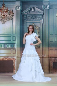 New Arrival A-Line Sleeveless Satin Taffeta One-Shoulder Wedding Dresses 2031242