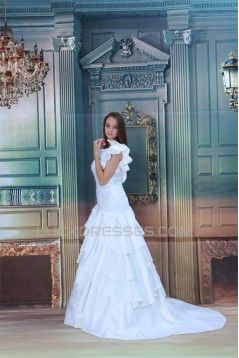 New Arrival A-Line Sleeveless Satin Taffeta One-Shoulder Wedding Dresses 2031242