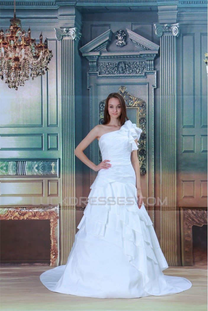 New Arrival A-Line Sleeveless Satin Taffeta One-Shoulder Wedding Dresses 2031242