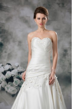 New Arrival A-Line Sweetheart Sleeveless Satin Beaded Lace Wedding Dresses 2031244