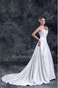 New Arrival Satin A-Line Sleeveless Sweetheart Wedding Dresses 2031246