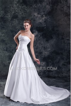 New Arrival Satin A-Line Sleeveless Sweetheart Wedding Dresses 2031246