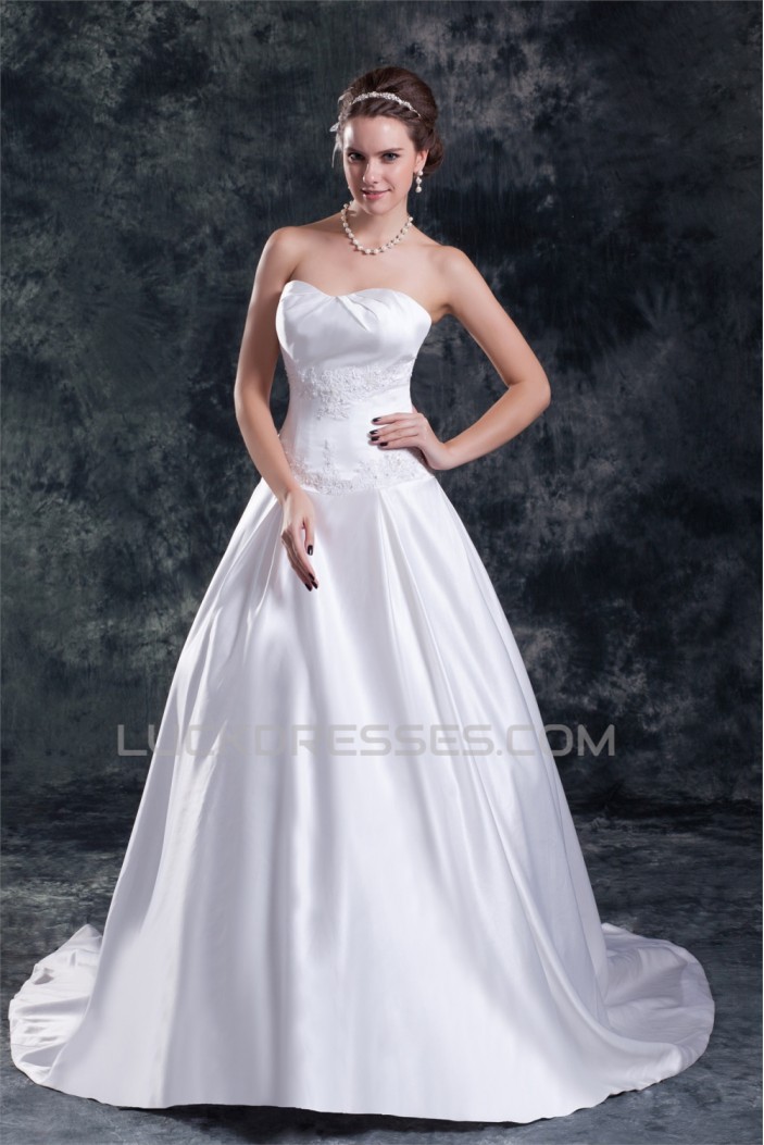 New Arrival Satin A-Line Sleeveless Sweetheart Wedding Dresses 2031246