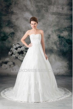 New Arrival Satin Lace Sweetheart A-Line Sleeveless Wedding Dresses 2031248