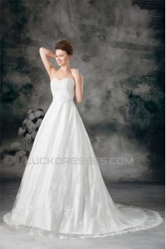 New Arrival Satin Lace Sweetheart A-Line Sleeveless Wedding Dresses 2031248