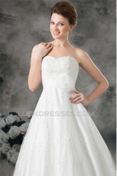 New Arrival Satin Lace Sweetheart A-Line Sleeveless Wedding Dresses 2031248