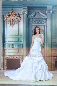 New Arrival Strapless Satin Lace A-Line Sleeveless Wedding Dresses 2031252