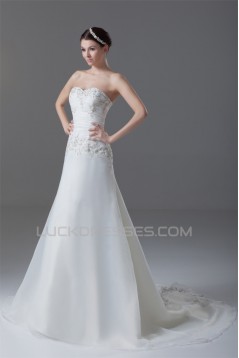 New Style Sleeveless A-Line Satin Organza Sweetheart Wedding Dresses 2031259