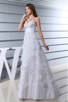 Elegant A-Line Sleeveless Satin Lace Sweetheart Wedding Dresses 2030126