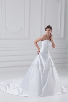 New Style Strapless Sleeveless Satin A-Line New Arrival Wedding Dresses 2031260