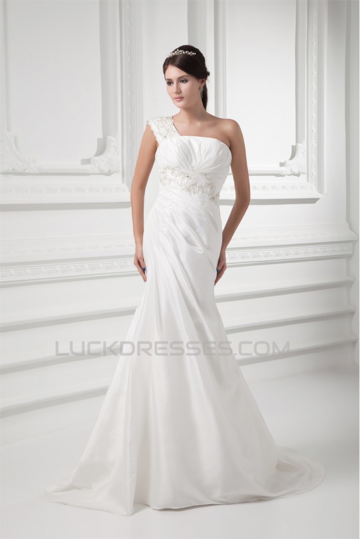 One-Shoulder Sleeveless Taffeta Mermaid/Trumpet Best Wedding Dresses 2031263