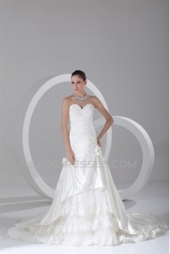 Satin A-Line Sleeveless Sweetheart Beautiful Wedding Dresses 2031268