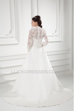 Satin Lace Fine Netting 3/4 Length Sleeve V-Neck New Arrival Wedding Dresses 2031269