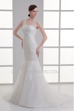 Satin Fine Netting Mermaid/Trumpet V-Neck Most Beautiful Wedding Dresses 2031271