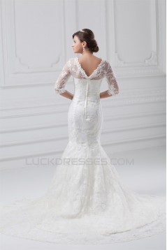 Satin Lace Half Elbow Sleeve Mermaid/Trumpet Most Beautiful Wedding Dresses 2031273