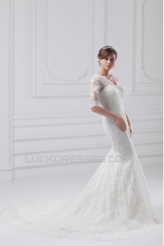 Satin Lace Half Elbow Sleeve Mermaid/Trumpet Most Beautiful Wedding Dresses 2031273