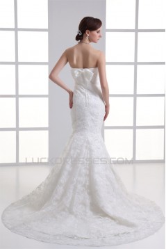 Satin Lace Mermaid/Trumpet Sleeveless Strapless Wedding Dresses 2031277