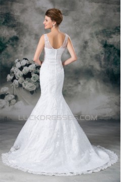 Satin Lace Mermaid/Trumpet V-Neck New Arrival Wedding Dresses 2031278