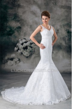 Satin Lace Mermaid/Trumpet V-Neck New Arrival Wedding Dresses 2031278