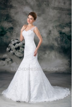 Satin Lace Mermaid/Trumpet V-Neck New Arrival Wedding Dresses 2031278