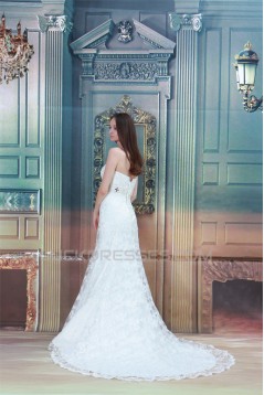 Satin Lace Sleeveless Sheath/Column Strapless Wedding Dresses 2031281