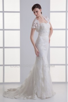 Satin Lace Sweetheart Mermaid/Trumpet Short Sleeve Wedding Dresses with Jacket 2031282