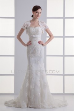 Satin Lace Sweetheart Mermaid/Trumpet Short Sleeve Wedding Dresses with Jacket 2031282