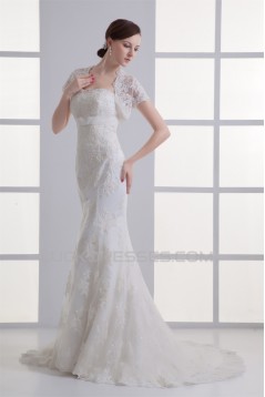 Satin Lace Sweetheart Mermaid/Trumpet Short Sleeve Wedding Dresses with Jacket 2031282