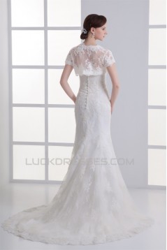 Satin Lace Sweetheart Mermaid/Trumpet Short Sleeve Wedding Dresses with Jacket 2031282