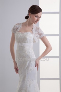 Satin Lace Sweetheart Mermaid/Trumpet Short Sleeve Wedding Dresses with Jacket 2031282