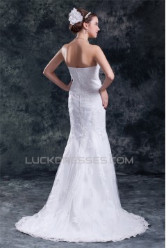 Satin Net Sweetheart Mermaid/Trumpet Sleeveless Wedding Dresses 2031283