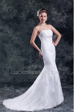 Satin Net Sweetheart Mermaid/Trumpet Sleeveless Wedding Dresses 2031283