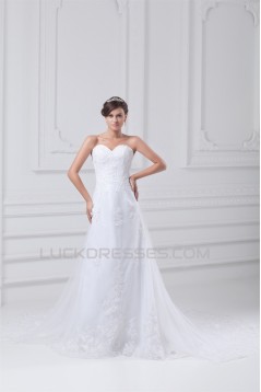 Satin Net Sweetheart Sleeveless A-Line Most Beautiful Wedding Dresses 2031284