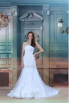 Satin Netting Sleeveless Strapless Mermaid/Trumpet Wedding Dresses 2031286